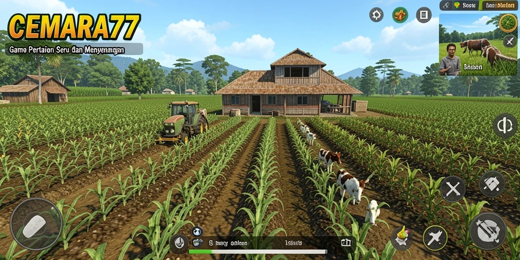 Screenshot CEMARA77 menunjukkan gameplay pertanian yang seru dan interaktif.