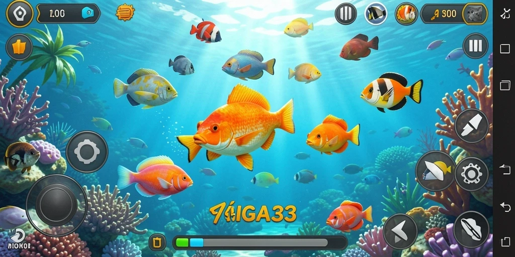 Screenshot GIGA33 menampilkan aksi seru menembak ikan dengan grafik indah.
