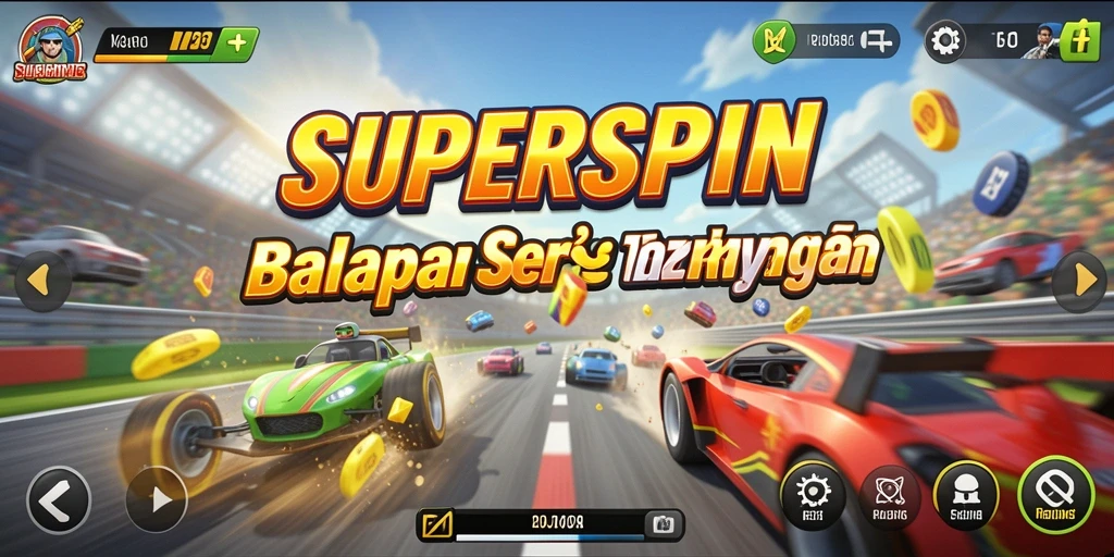 Tangkapan layar SUPERSPIN menampilkan aksi balapan yang mendebarkan dan grafis yang memukau.
