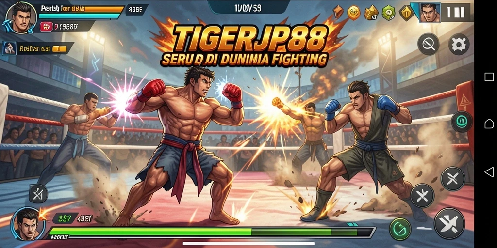 Tampilan gameplay pertarungan seru di TIGERJP88 dengan karakter dinamis.