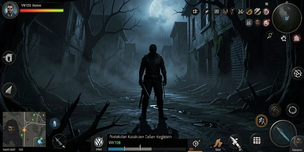 Tangkapan layar menampilkan suasana mencekam dalam game VW108.